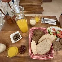 Avocado toast, salad, juice and bits. More available from the buffet   at Grandview Hotel in Qarku I Beratit