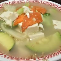 Vegan vegetables and bean curd soup with added ginger at Golden House Chinese Restaurant in Cheyenne