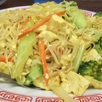 Vegan Singapore Noodles Chow Mei Fun with tofu and veggies at Golden House Chinese Restaurant in Cheyenne