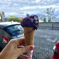 Dark chocolate and gelso (mulberry)  at A’ Gelateria in Campania