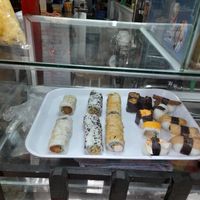 Vegan sushi on display outside at Bánh mì chay Nguyễn Trãi in Ho Chi Minh City