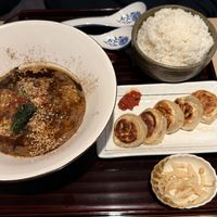 Mapo Tofu and Gyoza  at Tsuminaki Mapo Tofu (Mita Tamachi Branch) - 罪無き麻婆豆腐 in Tokyo