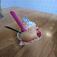 Thai tea icecream in sugarpan with coco crumb and strawberries - $9.65 at Suga Rays in Melbourne