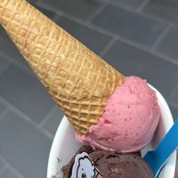 Chocolate and strawberry with waffle cone  at Suga Rays in Melbourne