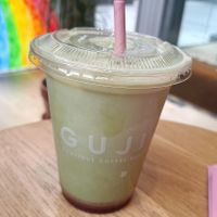 Matcha strawberries with almond milk at GUJI Coffee Bar  in Limerick
