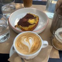 Coffee with plant-based milk and vegan cake  at Peggy Sue in Athens