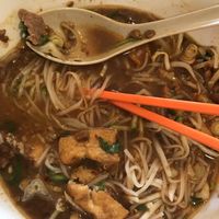 Beef in my vegan soup, absolutely disgusting.  at Friends and Neighbours Cafe in Edmonton