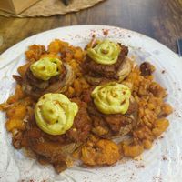 Stuffed mushrooms on cauliflower. at La Verdulera in Cadiz