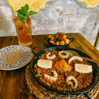Paella and crispy gnocchi with sangria at Bubita Bar in Barcelona