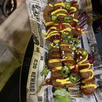 Spicy things “chicken” ish type tapas. Food here was only so-so for my taste, but all the perks for being an all vegan spot on the beach!  at Bubita Bar in Barcelona