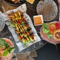 Sangria and fake chicken with jalapeño   at Bubita Bar in Barcelona
