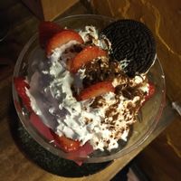 Copa of strawberries and vegan chantilly at Bubita Bar in Barcelona