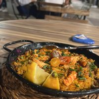 Paella with vegan shrimp   at Bubita Bar in Barcelona
