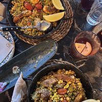 Shrimp and chicken paella’s   at Bubita Bar in Barcelona