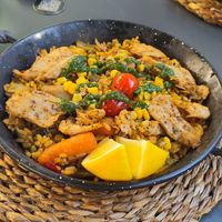 Chikn paella at Bubita Bar in Barcelona