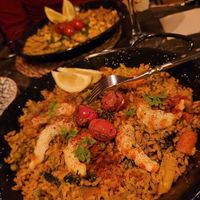 Paella with fake prawns. Fine but not worth the price. at Bubita Bar in Barcelona