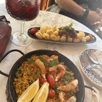 Marisko paella, Jessika drink, baked gnocchi   at Bubita Bar in Barcelona