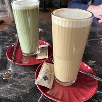 Matcha latte and Salted Caramel Latte  at Bubita Bar in Barcelona