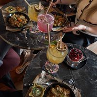 Paella with vegan chicken; cheesecake  at Bubita Bar in Barcelona