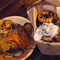 Patatas ‘Bravas’ + calamares a la romana at Bubita Bar in Barcelona