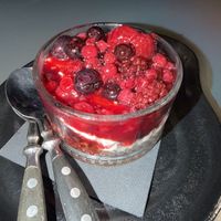 Red fruit cheesecake, more fruit than cheese  at Bubita Bar in Barcelona