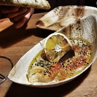 Hummus with a touch of orange - best in town at Bubita Bar in Barcelona