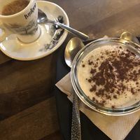 Coffee and tiramisu (raw) at Bubita Bar in Barcelona