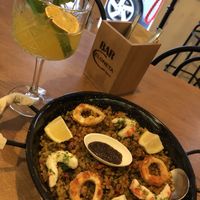 Mona Lisa sangria and paella mixta  at Bubita Bar in Barcelona
