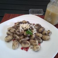 Gnocchi and fruit smoothie at Veganda in Padua