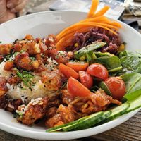 Rice bowl with gochugang tofu at Inn on the Lake  in Gravesend