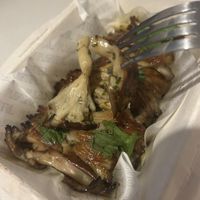 Mushroom kebab, with an avocado jalapeño lime dip.  at Plantiful in Phuket