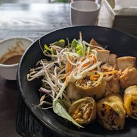 Noodles, salad, spring rolls and amazing sauce at Duyên Vegan & Coffee in Da Nang