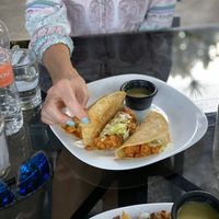 Tacos con papas y chorizo (vegano)  at Avocado Vegetariano - Santa Gertrudis Copo in Merida