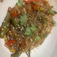 Vegan wok- glass noodles with vegetables   at Cafe De Bobo in Dushanbe