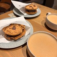Ice cream sandwich and oat milk latte  at Mary Jane - Shibuya in Tokyo