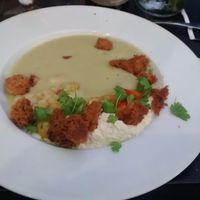 Cucumber gazpacho with vegan cheese and vegetables at Charlie Was a Sinner in Philadelphia