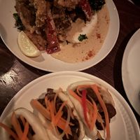 Oyster ‘shroom calamari (SO GOOD) and Bao Buns (also SO GOOD)!  at Charlie Was a Sinner in Philadelphia