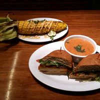Buffalo Chicken sandwich and Roasted corn  at Veggie Grill in Mountain View