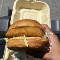 Crispy Buffalo Chickin' (so big compared to my hands)  at Veggie Grill in Mountain View