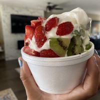 fresh fruit - 😋 not crazy about them using styrofoam 🙃  at Yogurt Mill in Modesto