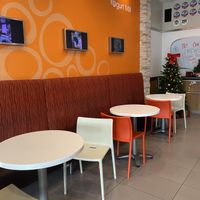 Indoor Seating - Decorated for the Seasonn  at Yogurt Mill in Modesto