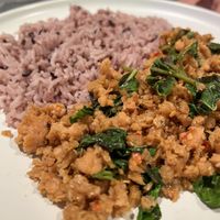 Classic Thai holy basil stir-fry with plant-based minced pork – spicy, aromatic, and full of old-school flavor.  at So Vegan - Phoenix Pratunam in Bangkok