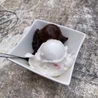 Dark chocolate and banana  at Eiscafé Fontanella in Nordrhein-westfalen