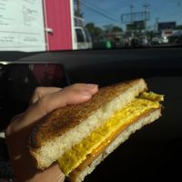 Sourdough, just egg, vegan ham, vegan cheese. Breakfast Sammy  at Temptations Bikini Espresso in Portland