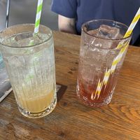 Lemon/basil lemonade (a bit too sweet) and rhubarb lemonade (very good)  at Foodhall MOUT in Hilversum