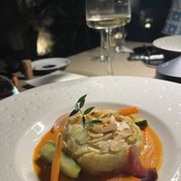 5. potato rosti with almonds, tomato sauce and carrots and courgettes  at Terracrua Restaurant in Sardegna