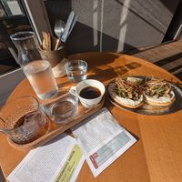 Mushroom bagel nduja cashew cream cheese /batch brew coffee flight at Opus Coffee Brewers in Wollongong