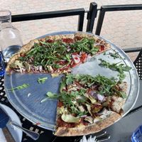 Veggie pizza with marinara sauce  at Blue Moose Pizza Beaver Creek in Avon