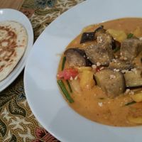 Rambutan and Jack fruit curry with roti at Blue Ginger in Birmingham