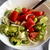 Tomato-Cucumber Salad at The Koutsouro in Methoni